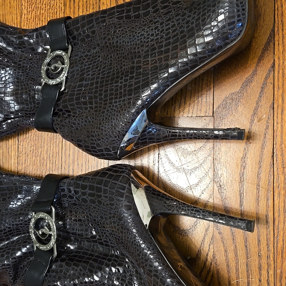 Vintage Baby Phat Croc-Embossed Black Patent Knee-High Boots size 10.5 - Picture 3 of 9